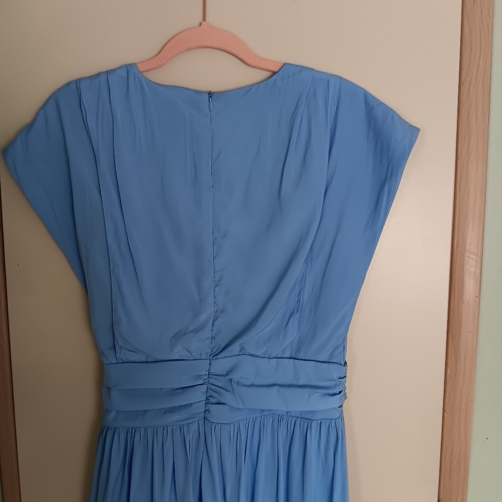 Joie Cornflower Blue V-neck Attatched Sash Tie Waist Cap Sleeve Midi Dress 10 - Picture 6 of 7